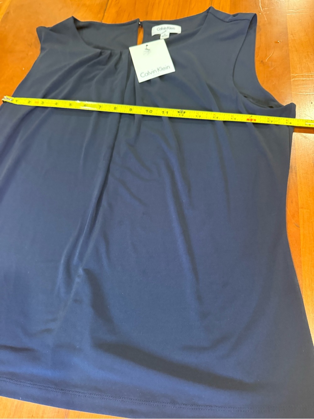 NWT Calvin Klein Navy Sleeveless Pleated Neck Camisole. - Picture 4 of 7